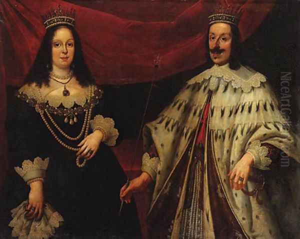 Portrait of Ferdinand II Grand Duke of Tuscany (1610-1670) and Victoria della Rovere (1622-1694), three-quarter-length, in ceremonial robes Oil Painting by Justus Sustermans