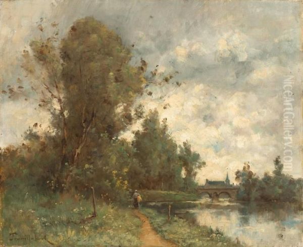 Paysanne Au Bord De La Riviere. Oil Painting by Paul Trouillebert