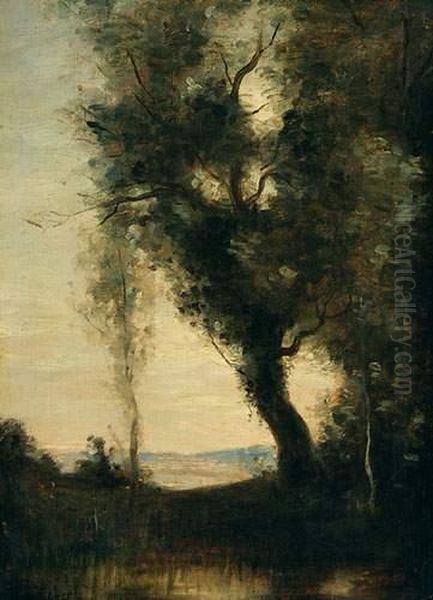 Vieux Chene Au Bord De L'etang Oil Painting by Paul Trouillebert