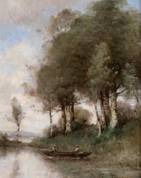 Bord De Riviere Au Passeur Oil Painting by Paul Trouillebert