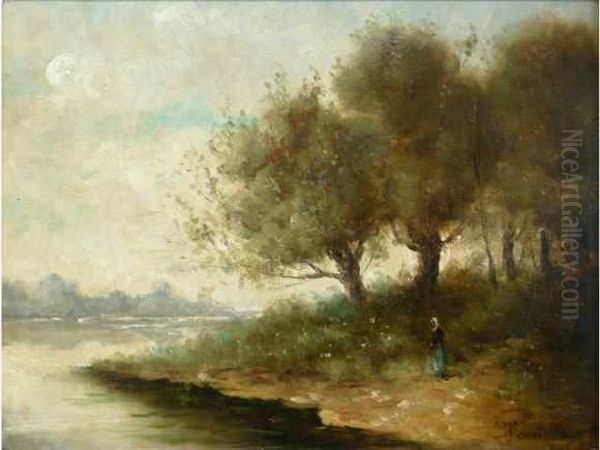 Personnage Au Bord D'une Riviere. Oil Painting by Paul Trouillebert