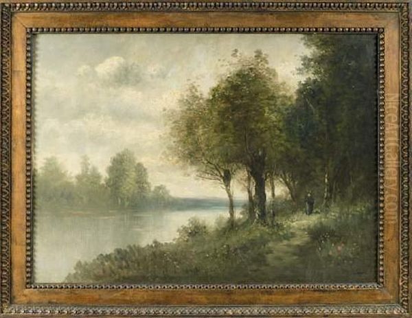 Promeneurs Pres De La Riviere Oil Painting by Paul Trouillebert