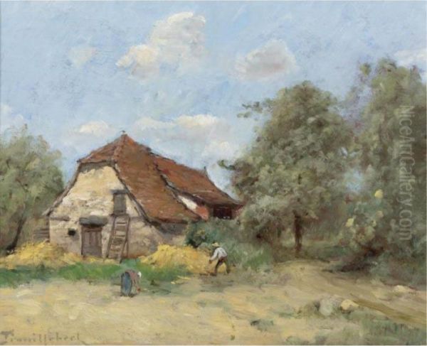 La Faucheur Pres De La Ferme Oil Painting by Paul Trouillebert