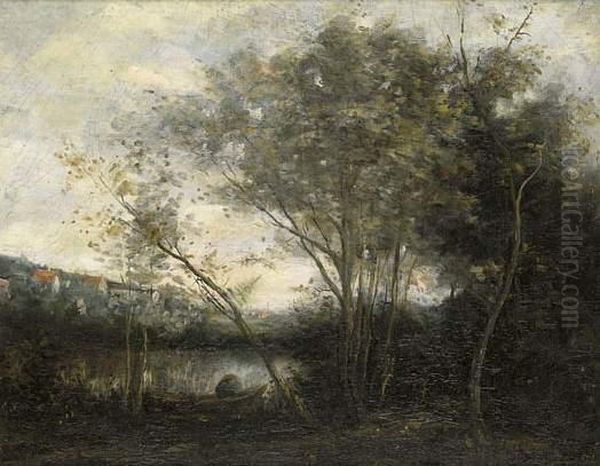 Paysage Au Pecheur Sur La Riviere Oil Painting by Paul Trouillebert