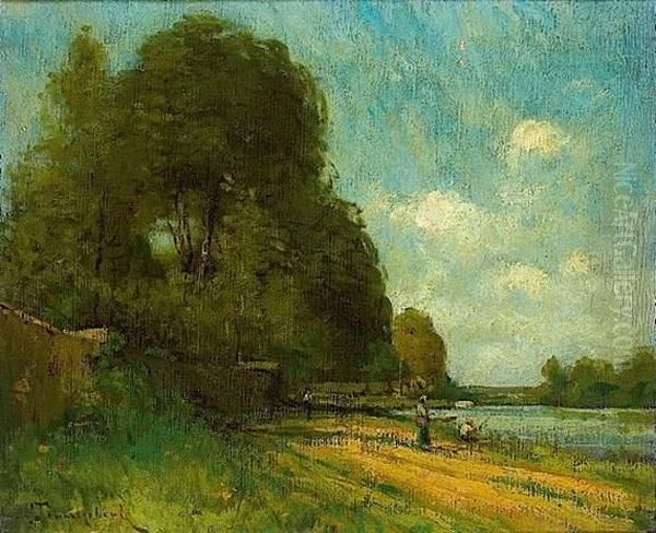 Pecheurs En Bord De Riviere Oil Painting by Paul Trouillebert