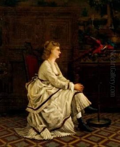 Jeune Femme Assise Au Perroquet Oil Painting by Paul Trouillebert