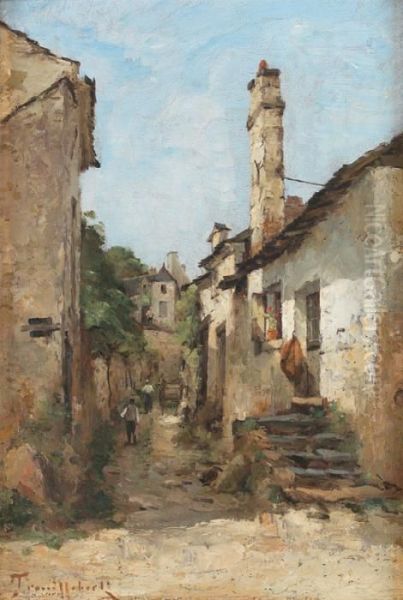 Vue D'une Rue De Village Oil Painting by Paul Trouillebert