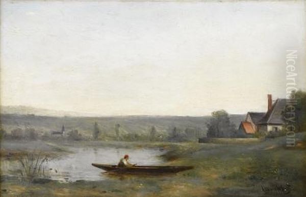 Landscape With Man In A Boat Oil Painting by Paul Trouillebert