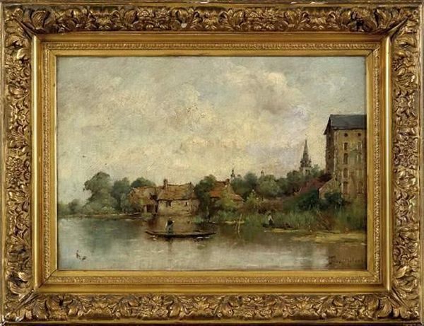 Pecheurs Sur La Riviere. Oil Painting by Paul Trouillebert