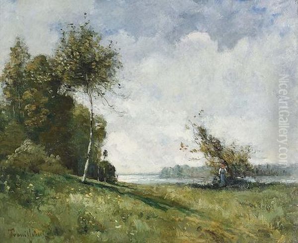 Paysanne Au Bord De La Riviere. Oil Painting by Paul Trouillebert