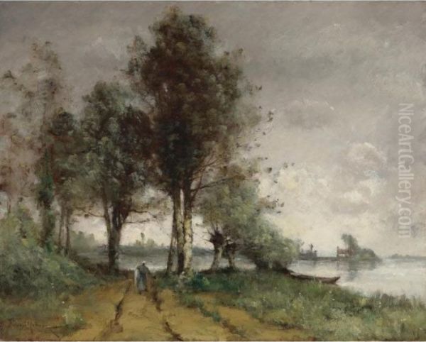 Chemin Au Bord De La Seine Oil Painting by Paul Trouillebert