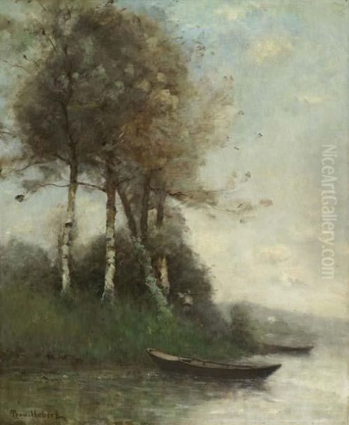 Landschaft Mit See Und Booten. Oil Painting by Paul Trouillebert