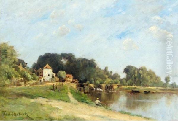 Pecheur A Cote D'une Riviere Oil Painting by Paul Trouillebert