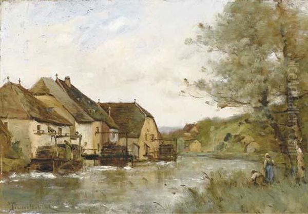 Moulins A Eau Sur La Loue A Ornans Oil Painting by Paul Trouillebert