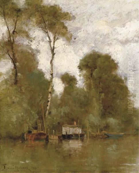 Barques En Bord De Seine Oil Painting by Paul Trouillebert