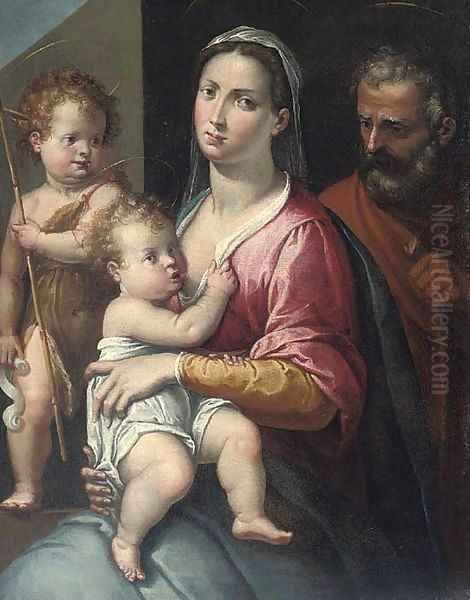 The Holy Family with the Infant Saint John the Baptist Oil Painting by Tuscan School