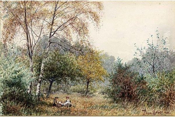 An Autumn Landscape With Seated Figures Oil Painting by Paul Trouillebert