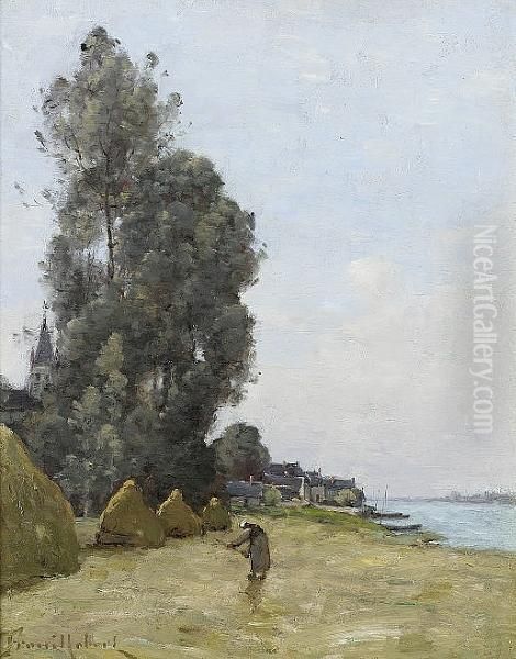 Paysage Avec Personnage Et Meules Oil Painting by Paul Trouillebert