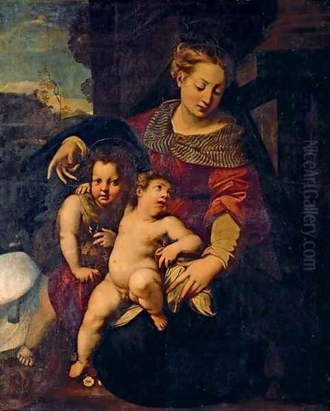 The Madonna and Child with the Infant Saint John the Baptist Oil Painting by Tuscan School