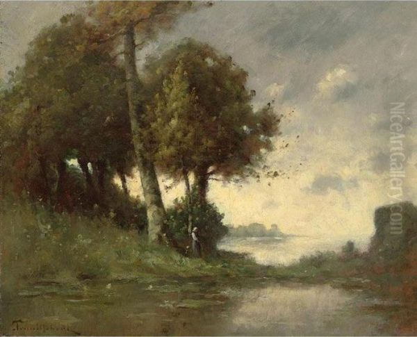 Bords De La Marne, Pres D'angers Oil Painting by Paul Trouillebert