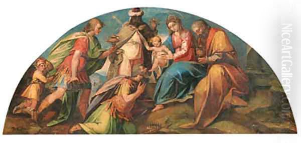 The Adoration of the Magi, a lunette Oil Painting by Tuscan School