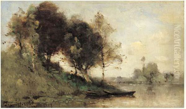 Pecheur En Bord De Riviere by Paul Trouillebert