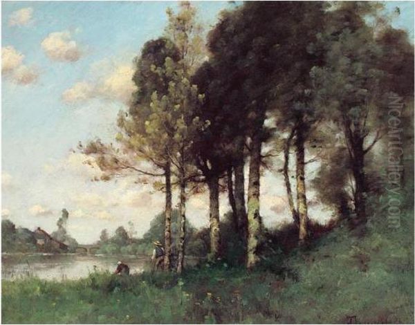 Paysage Au Pecheur Oil Painting by Paul Trouillebert