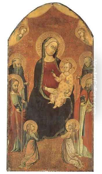 The Madonna and Child Enthroned, flanked by Saints and Angels Oil Painting by Tuscan School