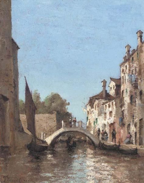 A Venetian Canal Oil Painting by Paul Trouillebert