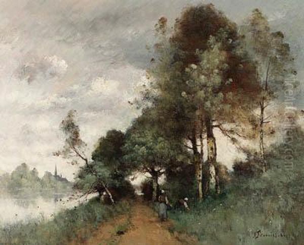 A Wooded Landscape Oil Painting by Paul Trouillebert