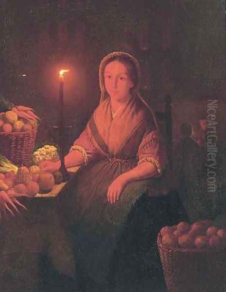 Preparing the vegetables by candle light Oil Painting by Petrus van Schendel