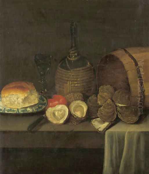 Oysters in an upturned barrel Oil Painting by Sebastien Stoskopff