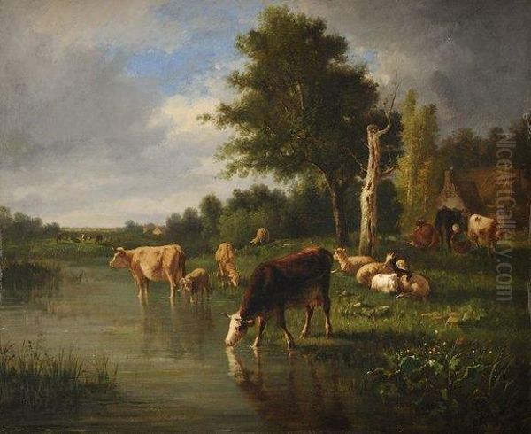 Troupeau Al'etang Oil Painting by Constant Troyon