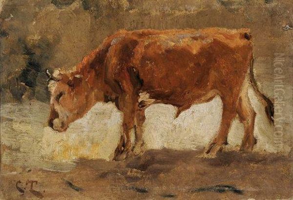 Taurillon A L'etable Oil Painting by Constant Troyon