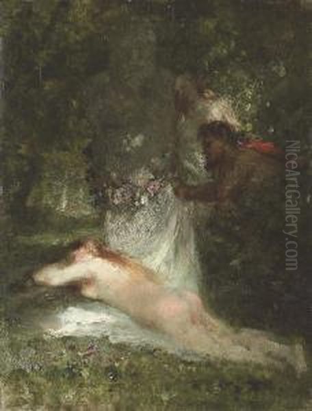 Le Sommeil De La Nymphe Oil Painting by Constant Troyon