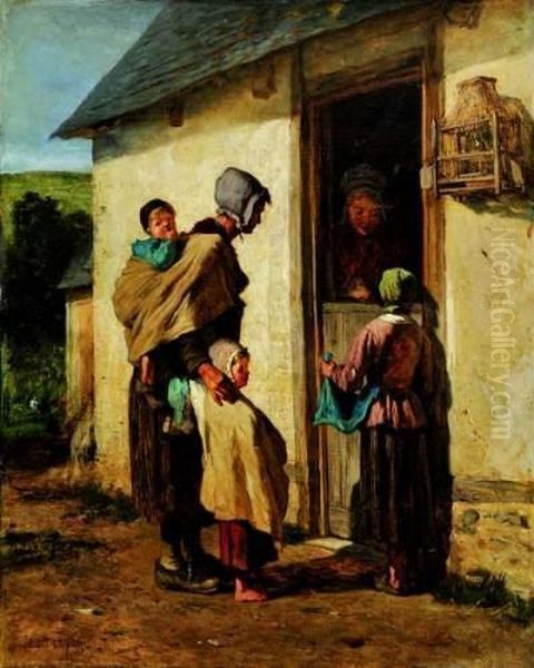 La Conversation Devant La Porte Oil Painting by Constant Troyon