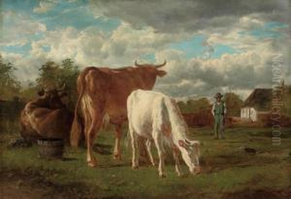 Troupeau De Vaches Au Paturage Oil Painting by Constant Troyon