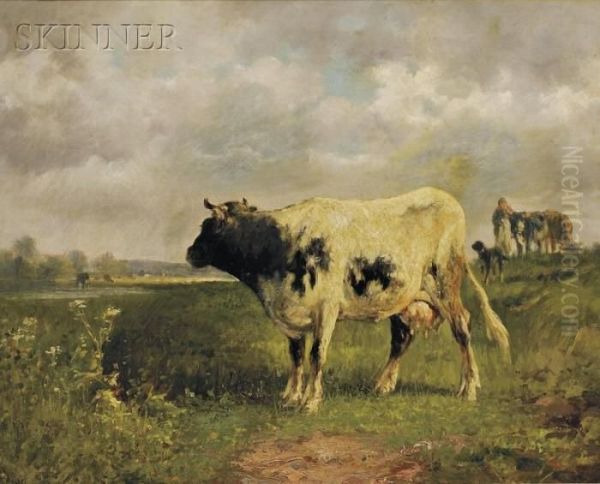 Cows In A Landscape Oil Painting by Constant Troyon