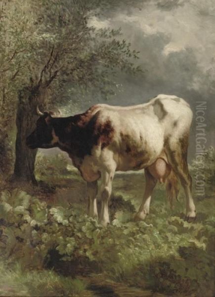 A Cow Under A Tree Oil Painting by Constant Troyon