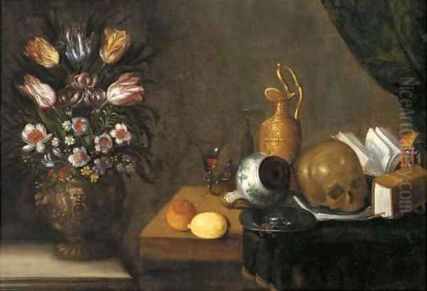 A vanitas still life with wine glasses Oil Painting by Sebastien Stoskopff