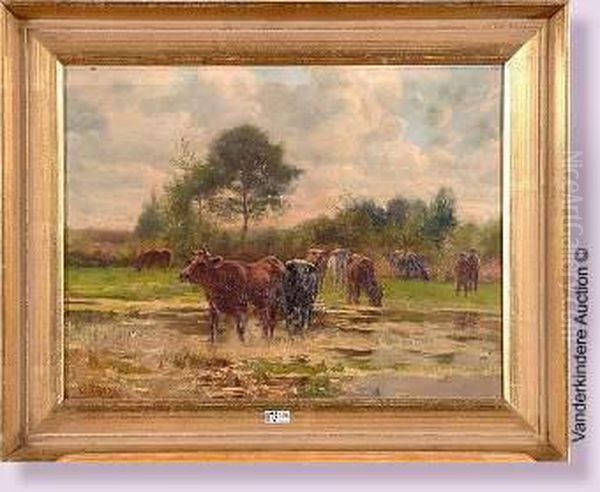 Vaches A La Mare Oil Painting by Constant Troyon