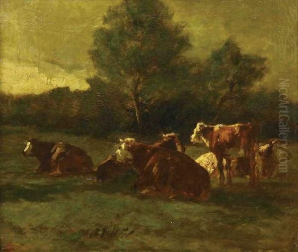 Cows In A Landscape Oil Painting by Constant Troyon