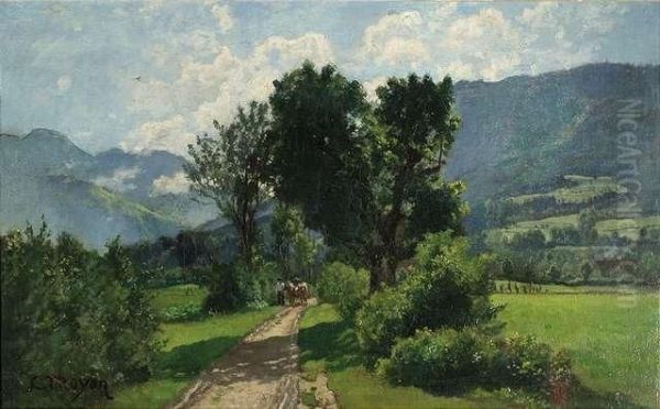 Wide Summerylandscape Oil Painting by Constant Troyon