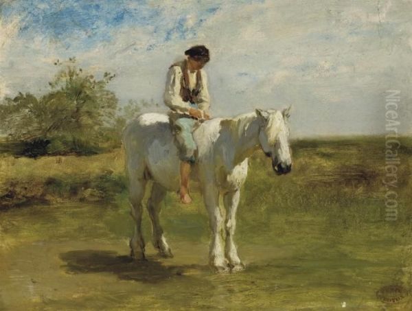 Cavalier En Camargue Oil Painting by Constant Troyon