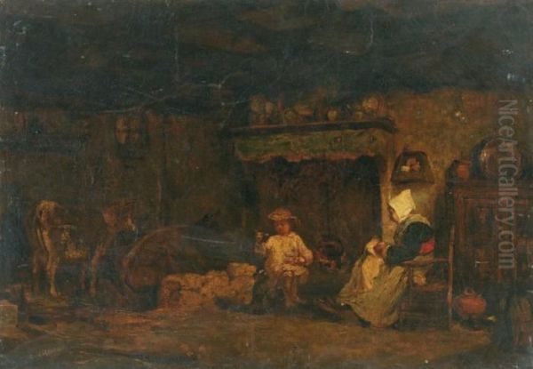 L'heure Du Repas Oil Painting by Constant Troyon