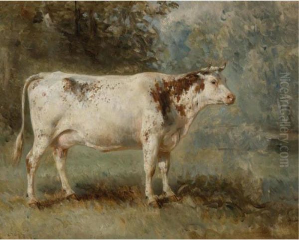 A Cow In A Landscape Oil Painting by Constant Troyon