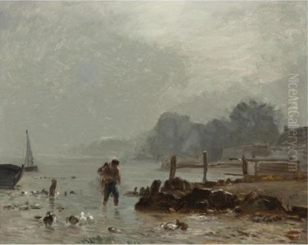 Fisherman Oil Painting by Constant Troyon