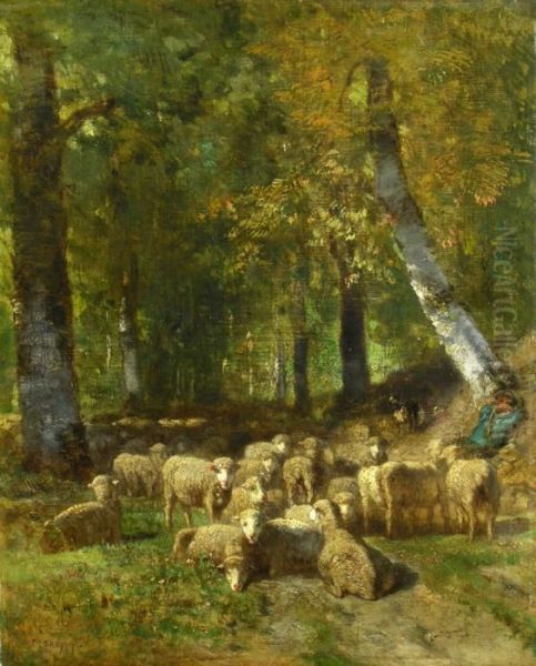 Schafherde In Einer Waldlichtung Oil Painting by Constant Troyon