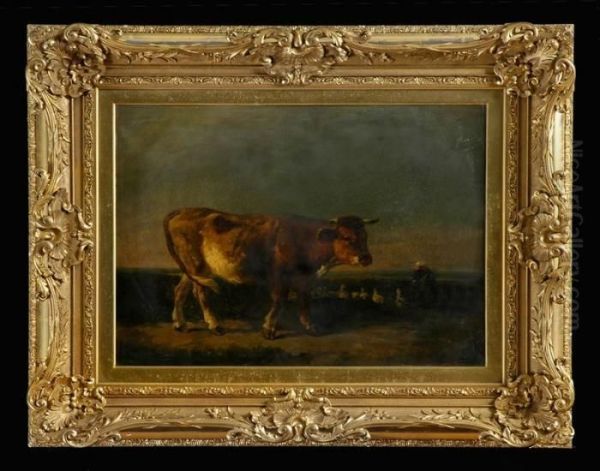 Landscape With Cow & Oil Painting by Constant Troyon