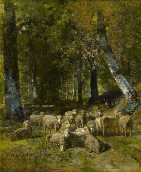 Troupeau De Moutons Dans La Foret Oil Painting by Constant Troyon